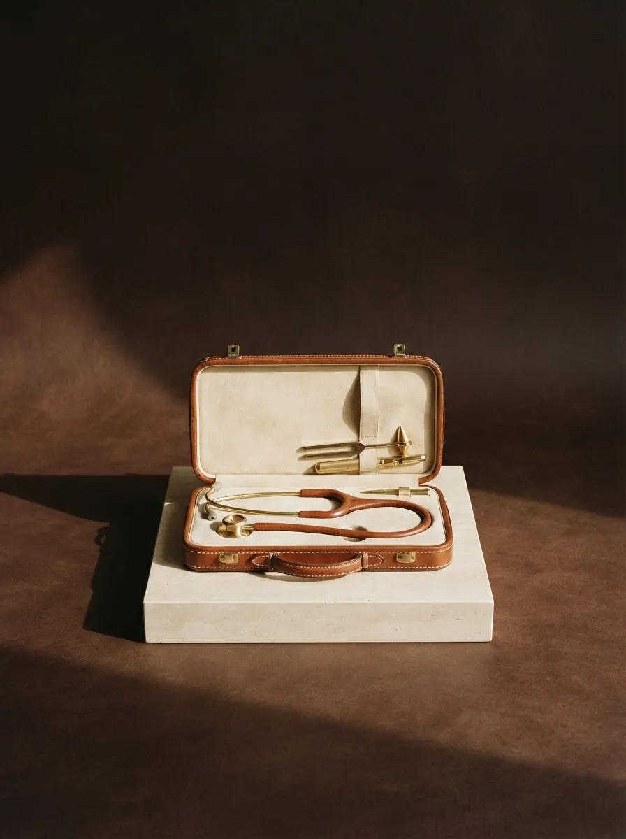 Open leather case with a stethoscope – prepared for your health check