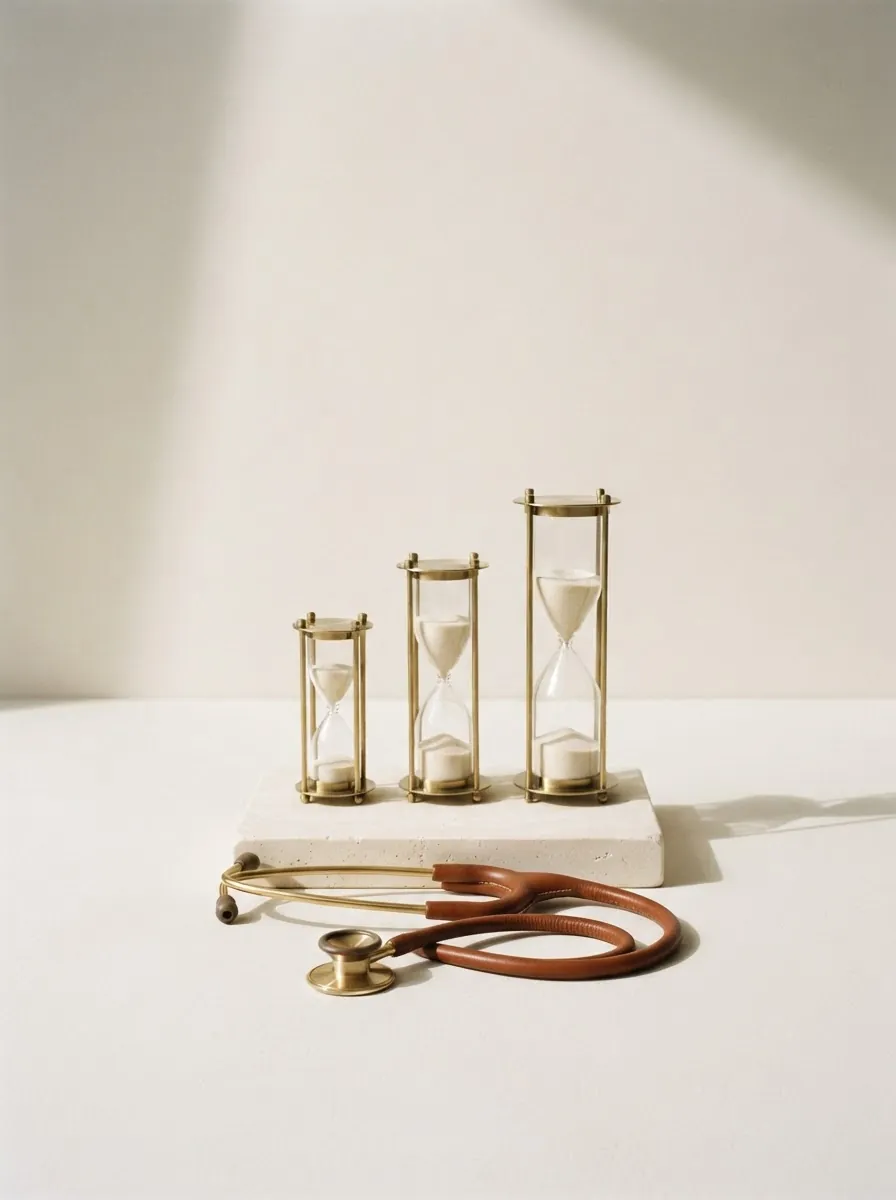 Three brass hourglasses and a stethoscope – time to detect early